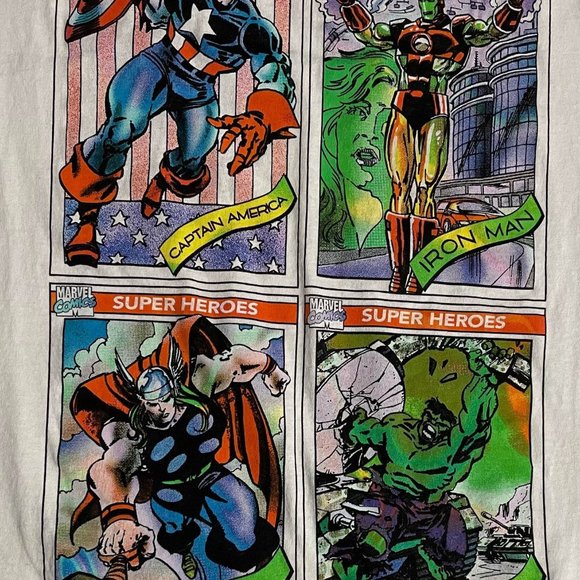 Marvel Comics Superheroes Captain America Iron Man Thor Hulk T-Shirt Sz L White  - Picture 2 of 8